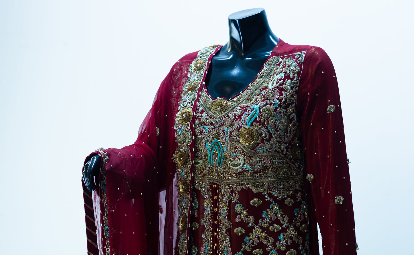 Zard Saaz | Chiffon Pearl Resham Kora