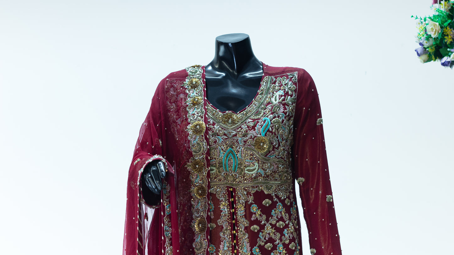 Zard Saaz | Chiffon Pearl Resham Kora