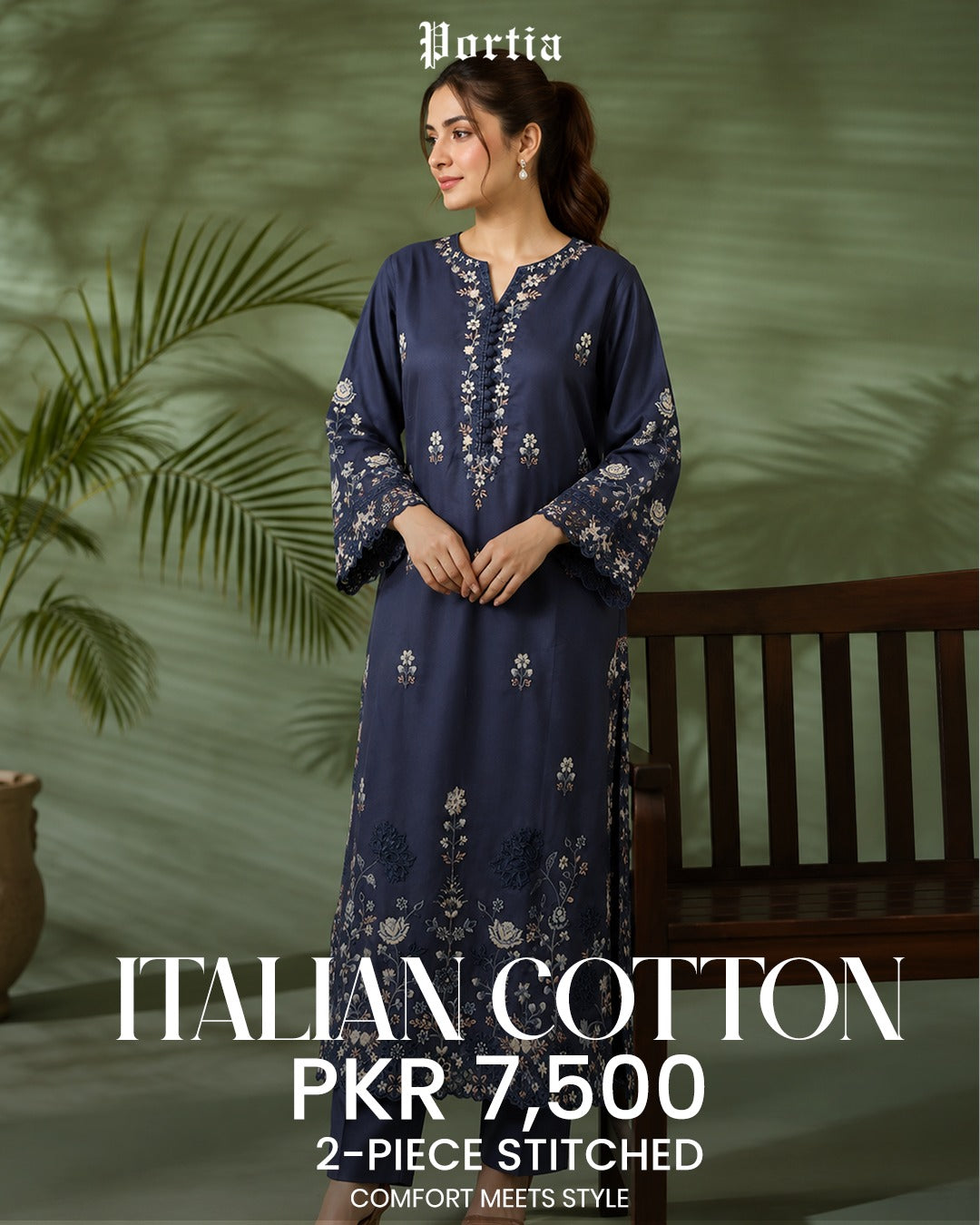 Navy Blue Embroidered Co-ord Set