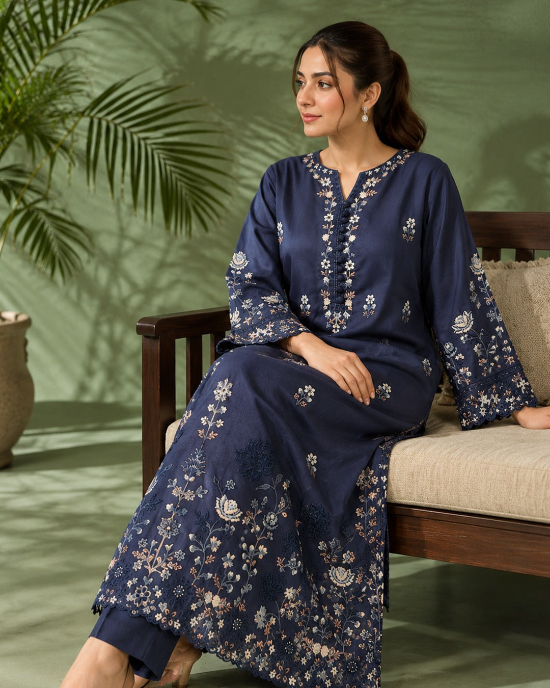 Navy Blue Embroidered Co-ord Set
