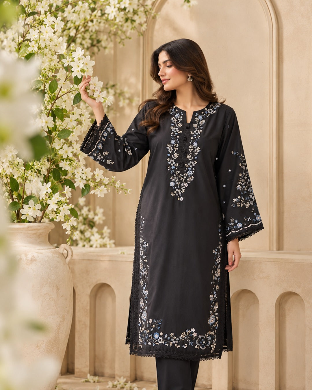 Charcoal Black Embroidered Co-ord Set