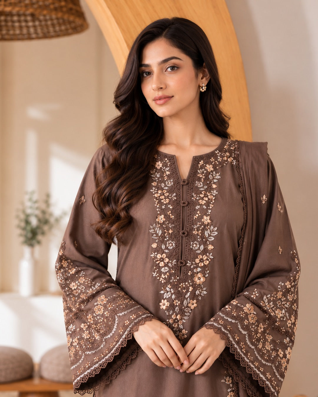 Mocha Brown Embroidered Co-ord Set