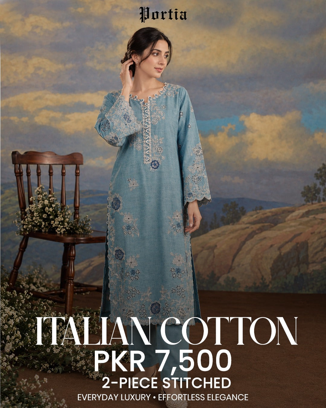 Dusty Blue Embroidered Co-ord Set