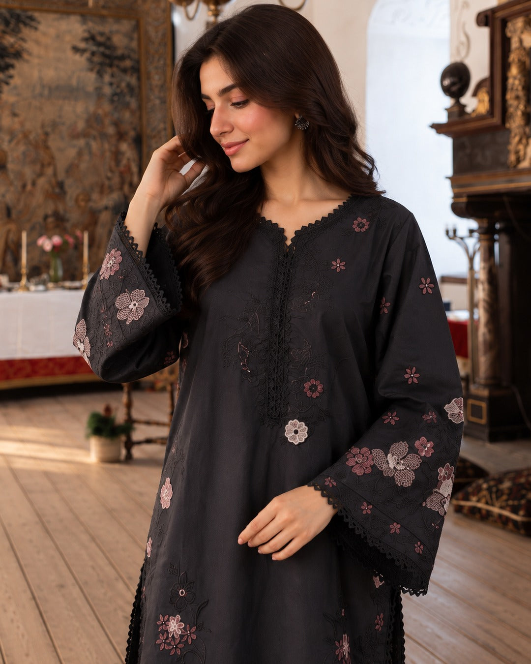 Jet Black Embroidered Co-ord Set