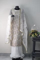 NUR Chiffon Embroidered Shirt with Crushed Silk Skirt