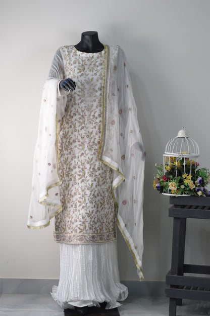 NUR Chiffon Embroidered Shirt with Crushed Silk Skirt