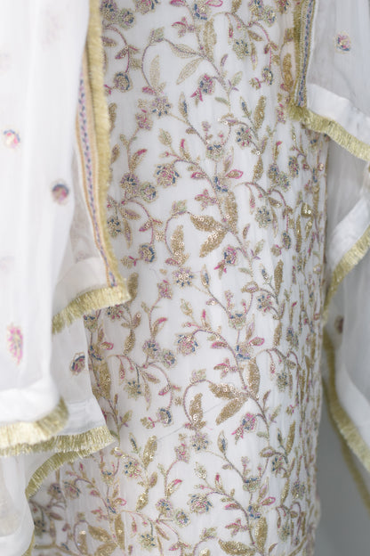 NUR Chiffon Embroidered Shirt with Crushed Silk Skirt