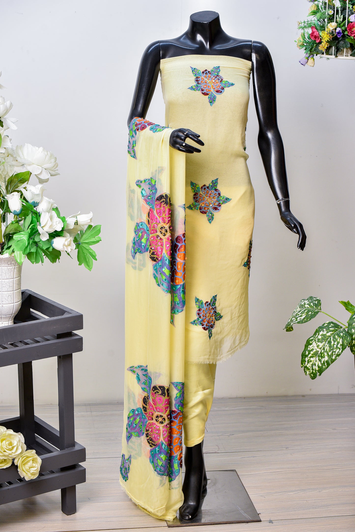 Mahroosh | Brush Print & Hand Work Dupatta Chiffon