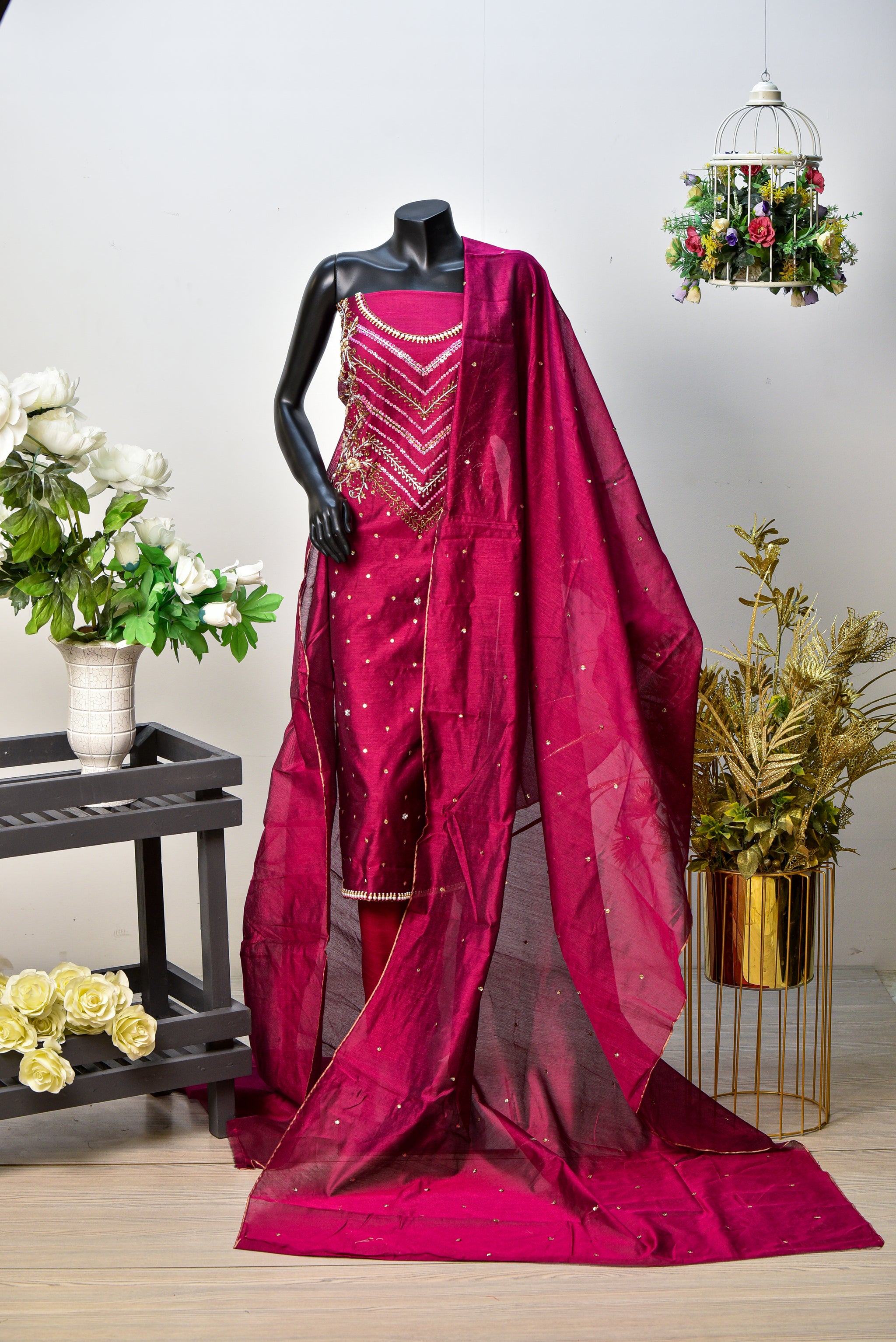 Dhaani Raat | Antique Hand Work & Mirror Silk Trouser