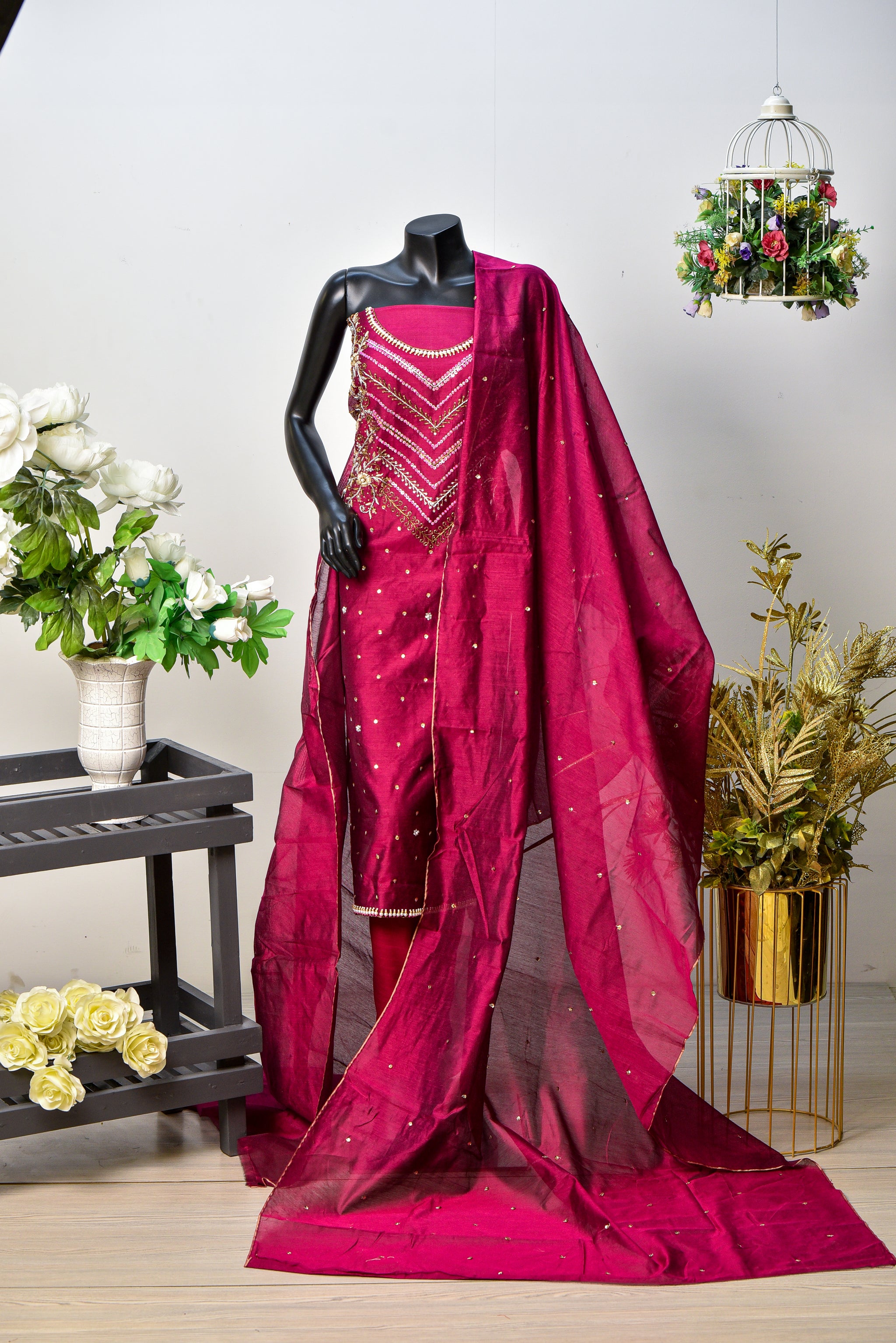 Dhaani Raat | Antique Hand Work & Mirror Silk Trouser