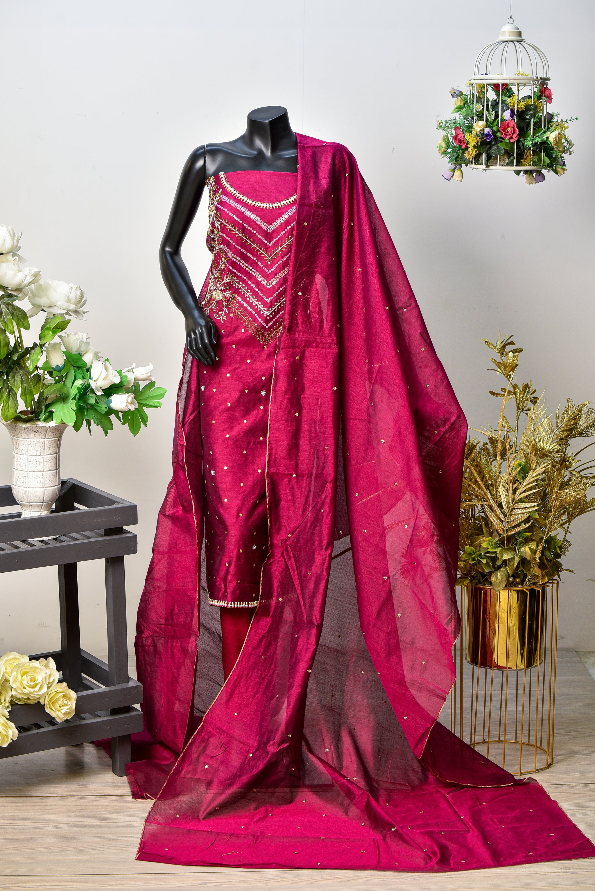 Dhaani Raat | Antique Hand Work & Mirror Silk Trouser