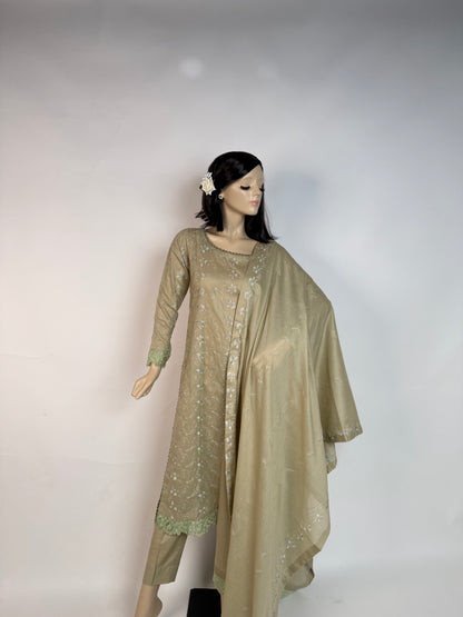 Portia Chikankari Lawn | Golden Sand Chikankari 3-Piece Unstitched Luxury Lawn