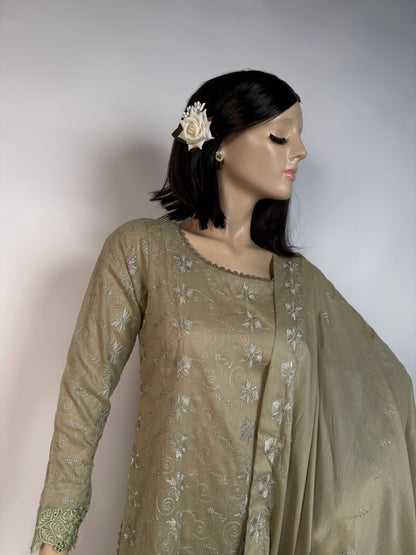 Portia Chikankari Lawn | Golden Sand Chikankari 3-Piece Unstitched Luxury Lawn