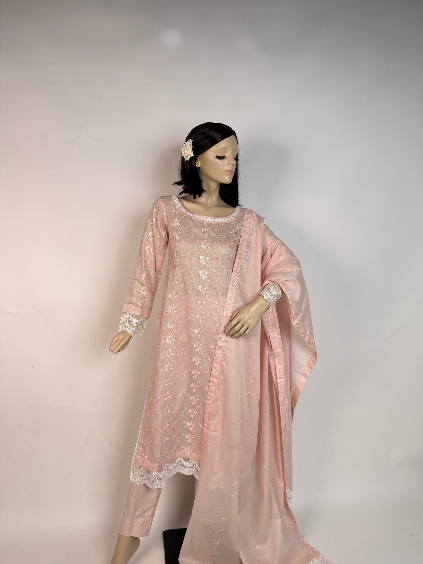 Portia ChikanKari Lawn | Powder Pink Chikankari 3-Piece Unstitched Luxury Lawn