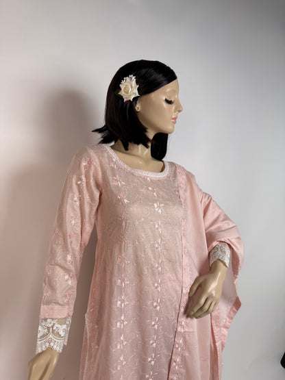 Portia ChikanKari Lawn | Powder Pink Chikankari 3-Piece Unstitched Luxury Lawn