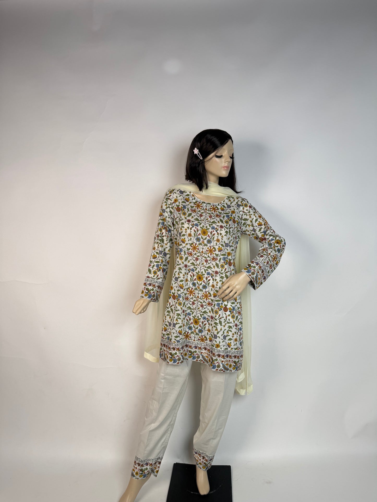 Portia Lawn | Ivory Meadow Floral 3-Piece Unstitched Lawn with Applique Dupatta