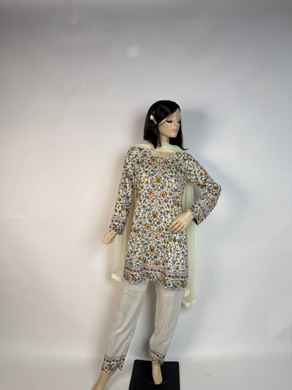 Portia Lawn | Ivory Meadow Floral 3-Piece Unstitched Lawn with Applique Dupatta