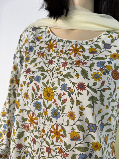 Portia Lawn | Ivory Meadow Floral 3-Piece Unstitched Lawn with Applique Dupatta