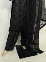 Portia | Pitch Black 3-Piece Unstitched Luxury Chikankari Silk Suit