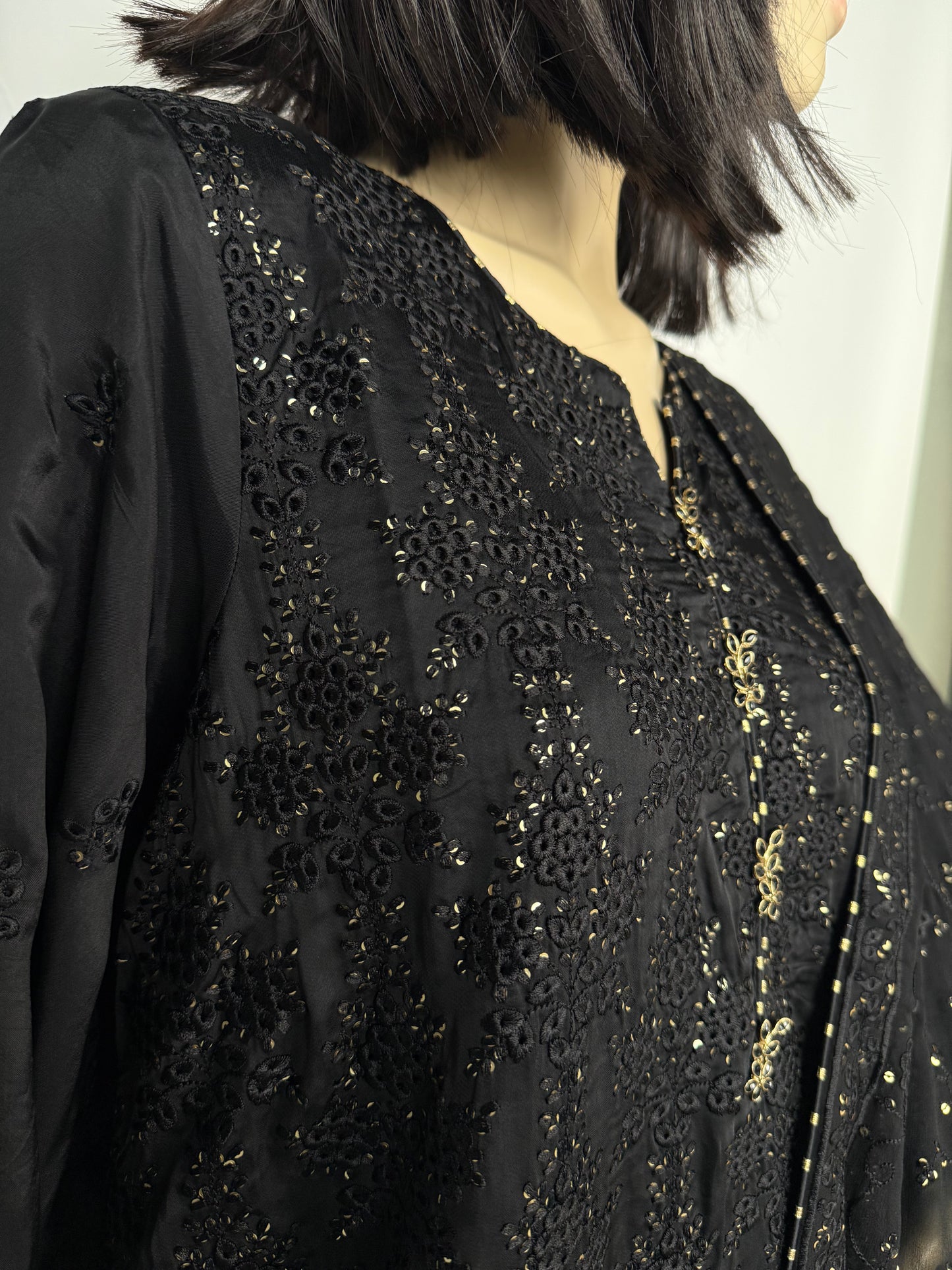 Portia | Pitch Black 3-Piece Unstitched Luxury Chikankari Silk Suit