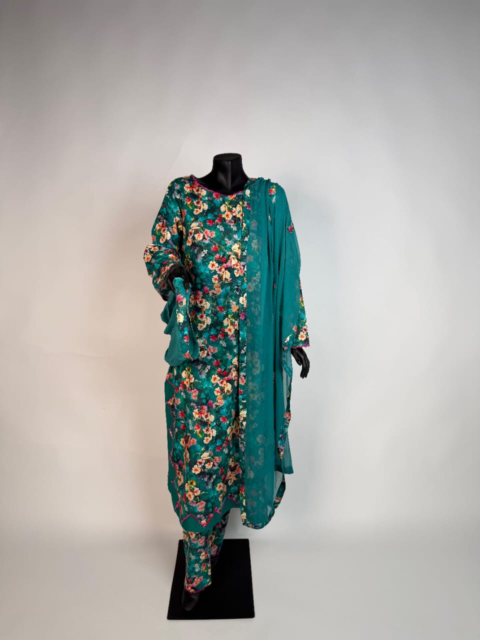 Teal Floral Premium Lawn