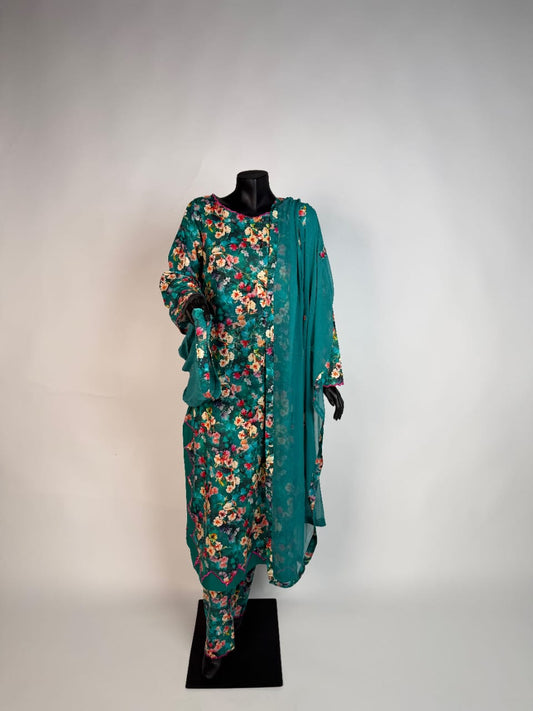 Teal Floral Premium Lawn