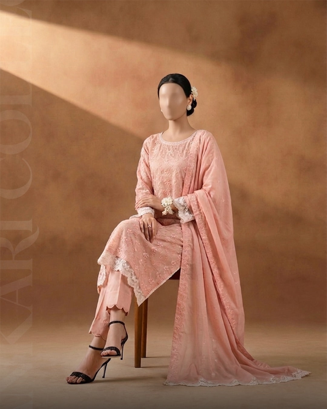 Portia ChikanKari Lawn | Powder Pink Chikankari 3-Piece Unstitched Luxury Lawn