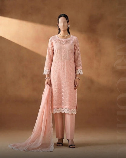 Portia ChikanKari Lawn | Powder Pink Chikankari 3-Piece Unstitched Luxury Lawn