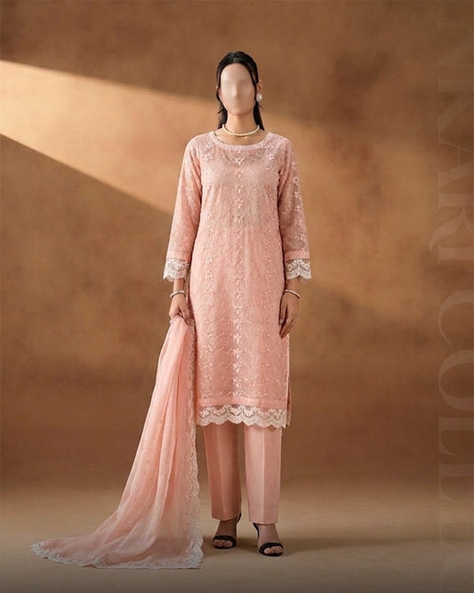 Portia ChikanKari Lawn | Powder Pink Chikankari 3-Piece Unstitched Luxury Lawn