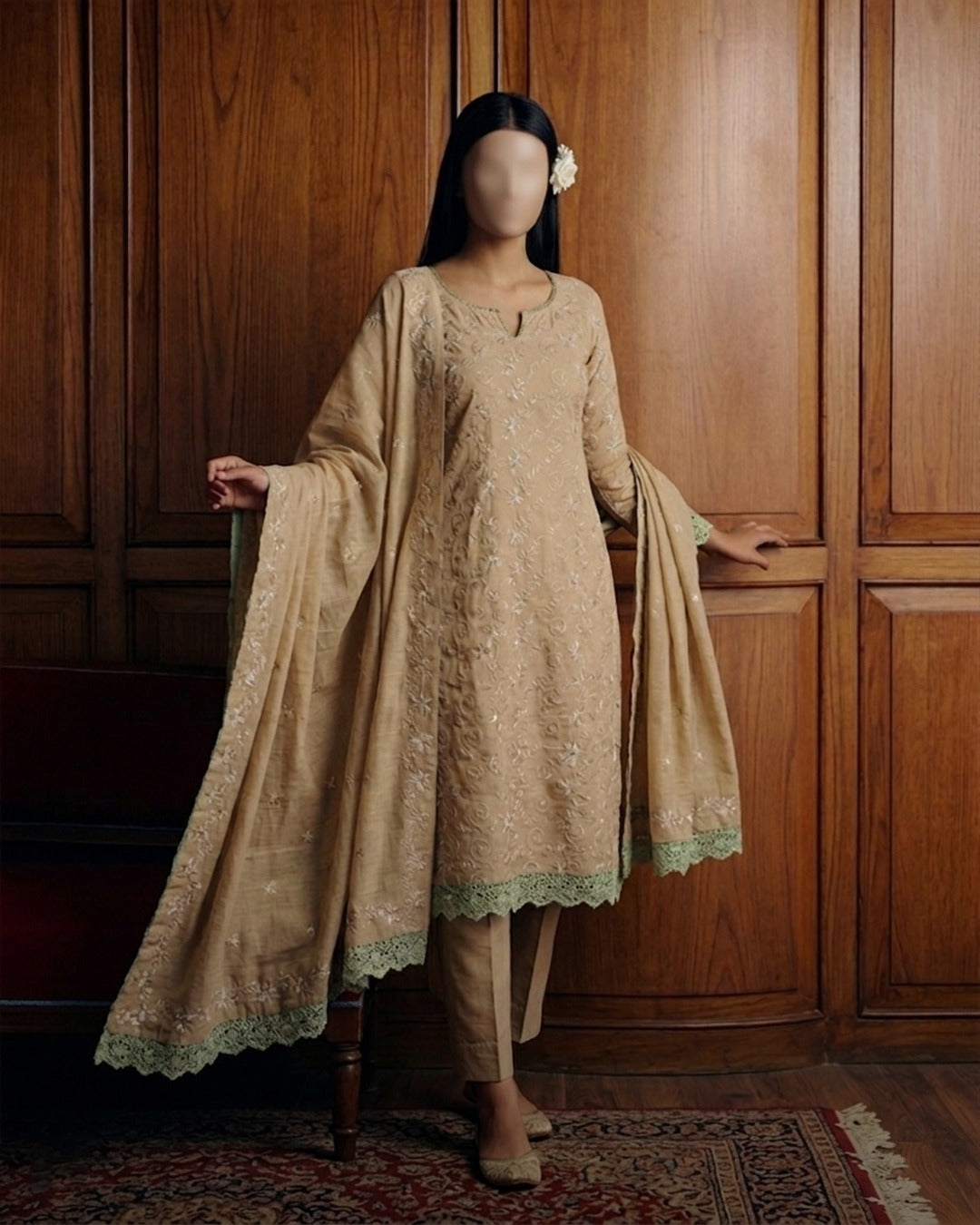Portia Chikankari Lawn | Golden Sand Chikankari 3-Piece Unstitched Luxury Lawn