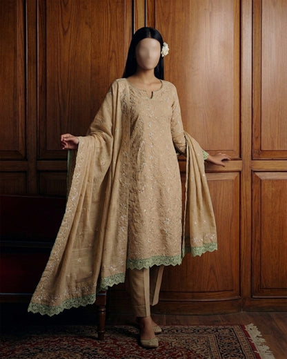 Portia Chikankari Lawn | Golden Sand Chikankari 3-Piece Unstitched Luxury Lawn