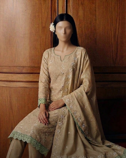 Portia Chikankari Lawn | Golden Sand Chikankari 3-Piece Unstitched Luxury Lawn