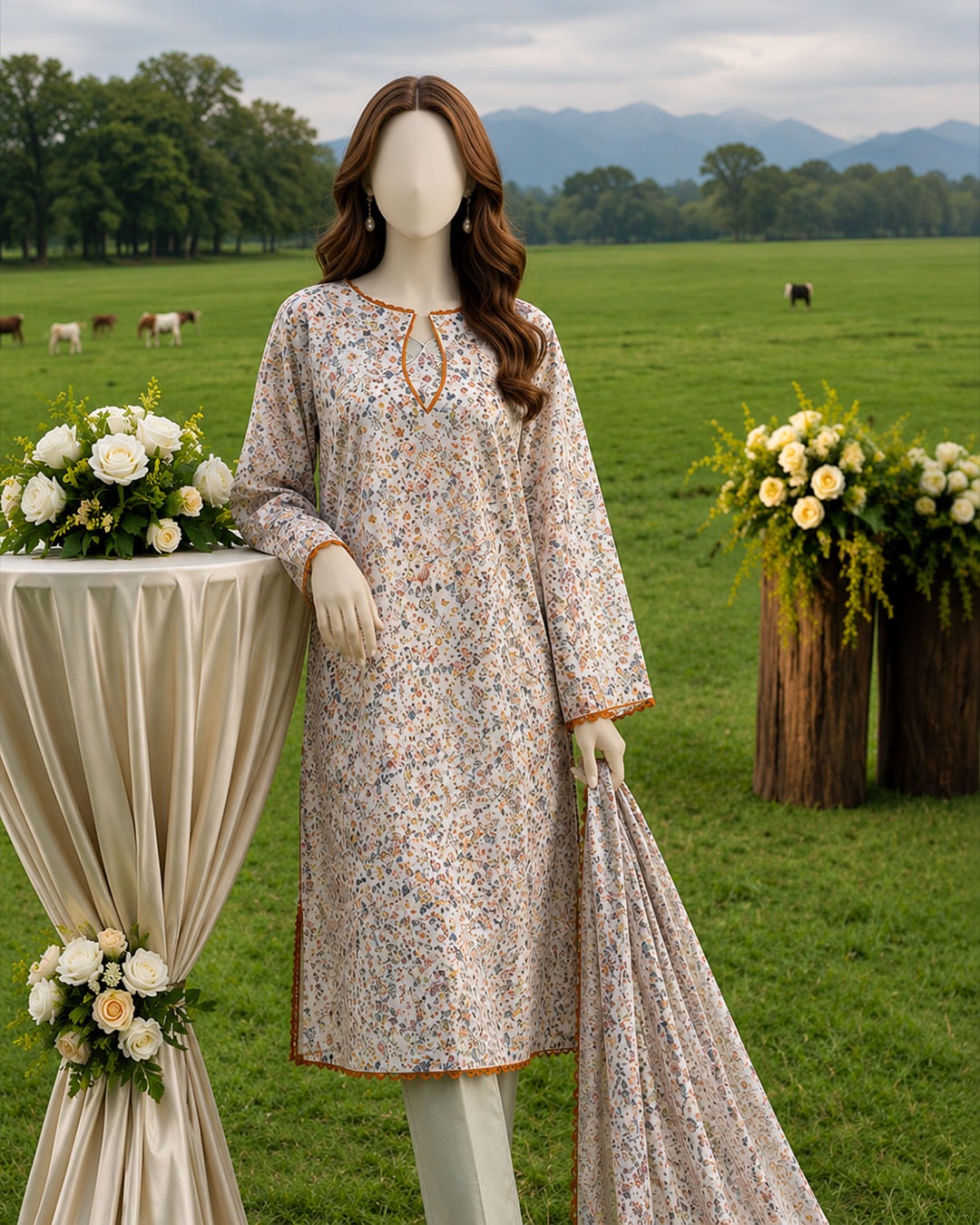 lawn chikenkari 3pc