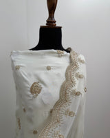 Portia | Luminous White 3-Piece Unstitched Charmeuse Silk with Chiffon Dupatta