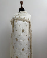 Portia | Luminous White 3-Piece Unstitched Charmeuse Silk with Chiffon Dupatta