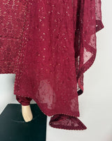 Portia | Crimson Garnet 3-Piece Unstitched Charmeuse Chikankari Silk Suit