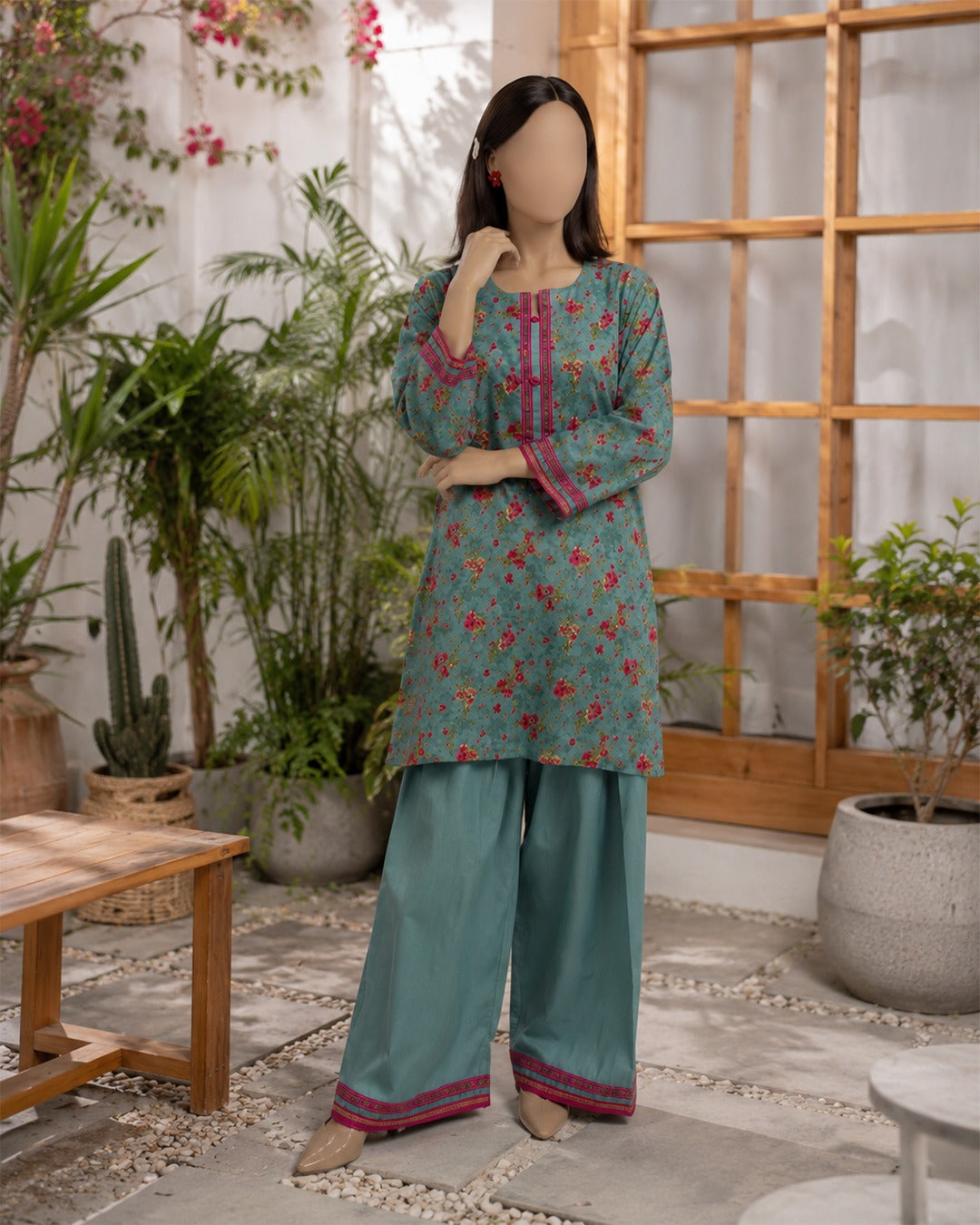 Portia | Teal Blossom 2-Piece Unstitched Printed Lawn Suit