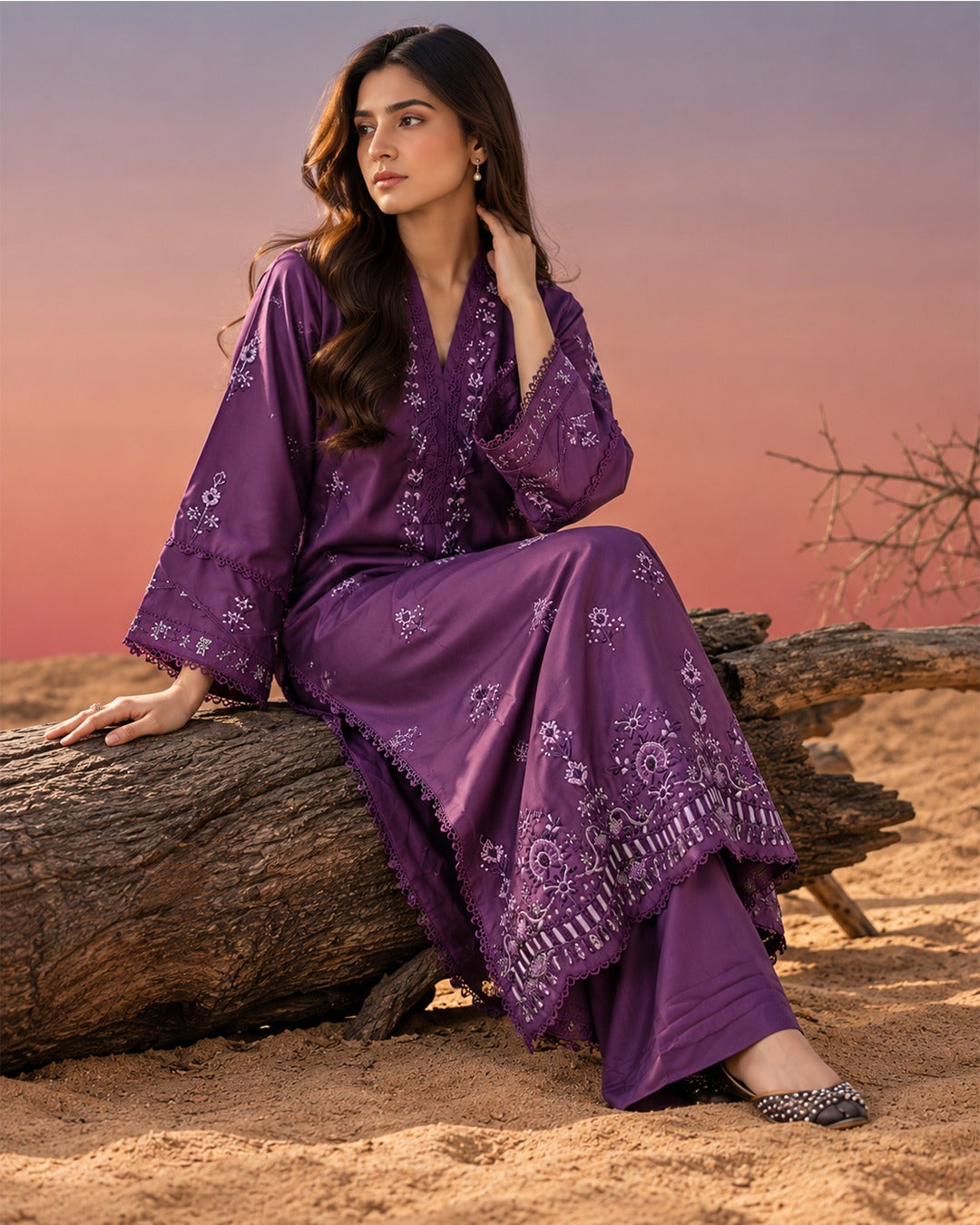 Royal Purple Embroidered Co-ord Set