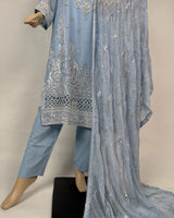 Portia | Ice Blue Frost 3-Piece Unstitched Luxury Chiffon Embroidery