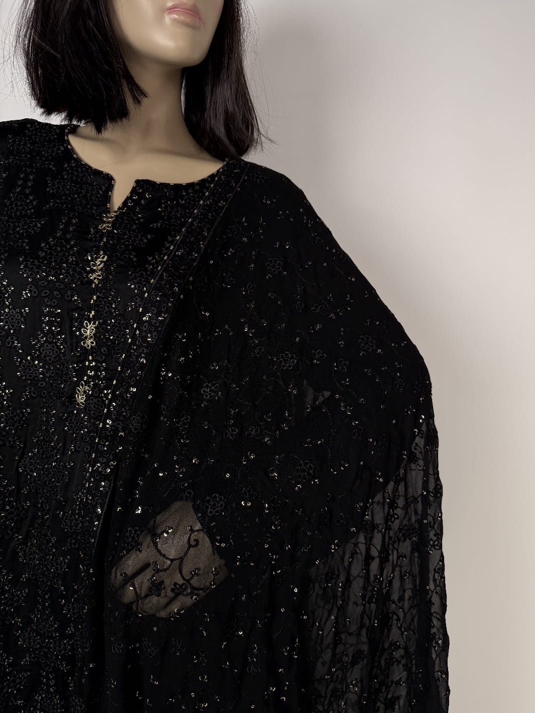 Portia | Pitch Black 3-Piece Unstitched Luxury Chikankari Silk Suit