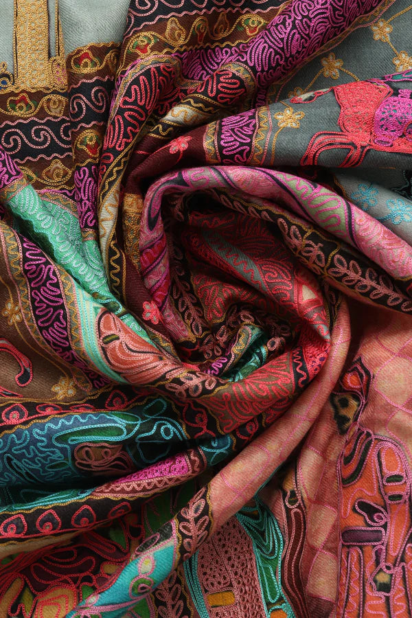 Pure Pashmina Qalamkar Mughalia Shawl