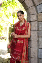 D12-A Red Chevron | Noor Luxury Chikankari Lawn'24 | Noor by Saadia Asad