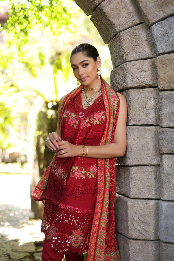 D12-A Red Chevron | Noor Luxury Chikankari Lawn'24 | Noor by Saadia Asad