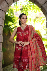 D12-A Red Chevron | Noor Luxury Chikankari Lawn'24 | Noor by Saadia Asad
